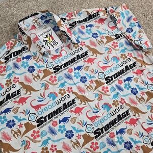 Rum Reggae Mens StoneAge Breadware Button Up Dinosaur Shirt Size 2XL hawaiian